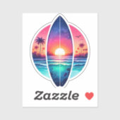 Surfbrett im Sonnenuntergang Aufkleber (Blatt)