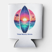 Surfbrett im Sonnenuntergang Dosenkühler (Vorderseite)