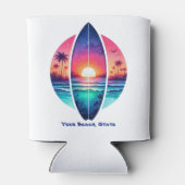 Surfbrett im Sonnenuntergang Dosenkühler (Rückseite)