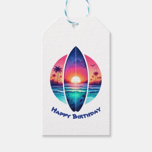 Surfbrett im Sonnenuntergang Geschenkanhänger (Vorderseite)