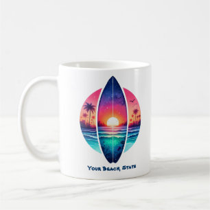 Surfbrett im Sonnenuntergang Kaffeetasse