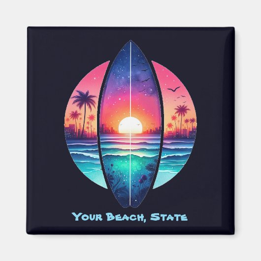 Surfbrett im Sonnenuntergang Magnet (Vorne)