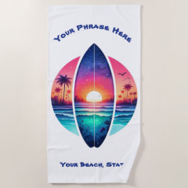 Surfbrett im Sonnenuntergang Strandtuch