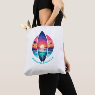 Surfbrett im Sonnenuntergang Tasche