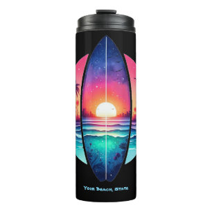 Surfbrett im Sonnenuntergang Thermosbecher
