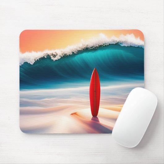Surfbrett mit großer Welle Mousepad (Mit Mouse)