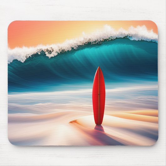 Surfbrett mit großer Welle Mousepad (Vorne)