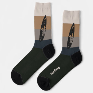 Surfbrett-Silhouette in dunkler Stimmung Farbe Socken