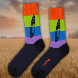 Surfbrett-Silhouette in kräftiger, heller Farbe Socken