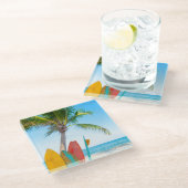 Surfbrett-Strand Glasuntersetzer (Schrägansicht)