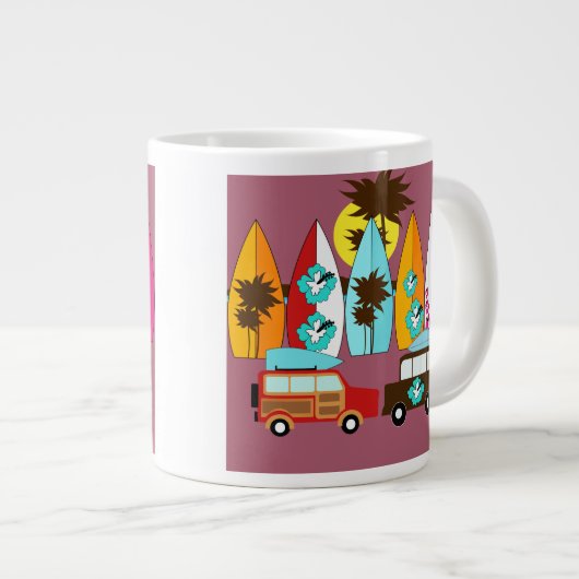 Surfbrett-Strandwertlos surfende Hippie-Packwagen Jumbo-Tasse (Vorderseite Rechts)