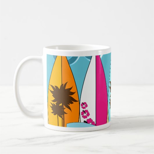 Surfbrett-Strandwertlos surfende Hippie-Packwagen Kaffeetasse (Links)