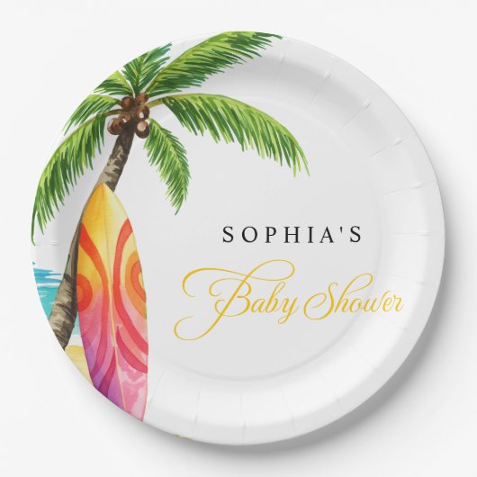 Surfbrett Summer Beach Baby Dusche Party Pappteller (Vorderseite)