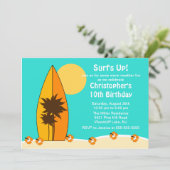 Surfbrett-Surfbrett Schwimmen Geburtstag Einladung (Stehend Vorderseite)