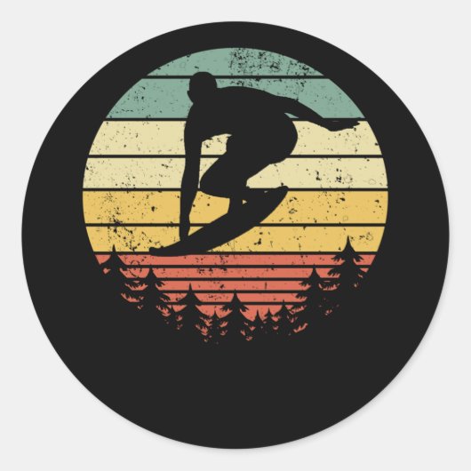 Surfbrett Surfen Retro Geschenk Idee Runder Aufkleber (Vorderseite)