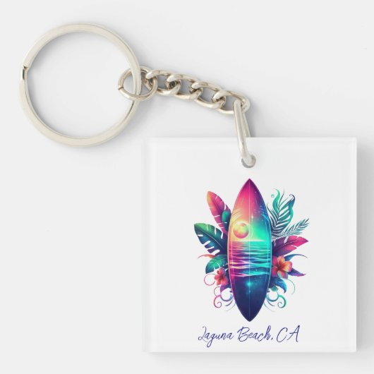 Surfbrett Tropischer Strand- Schlüsselanhänger (Vorderseite)