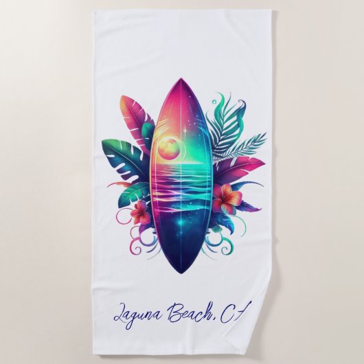 Surfbrett Tropischer Strand- Strandtuch (Vorderseite)