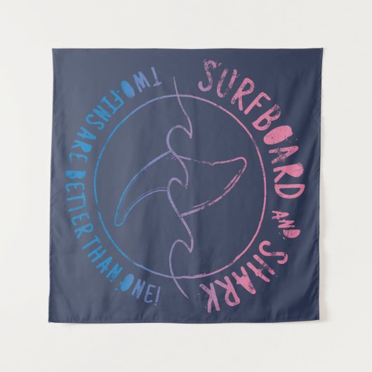 Surfbrett und Haifisch Funny Surfer Sommer Wandteppich (Vorderseite (Horizontal))