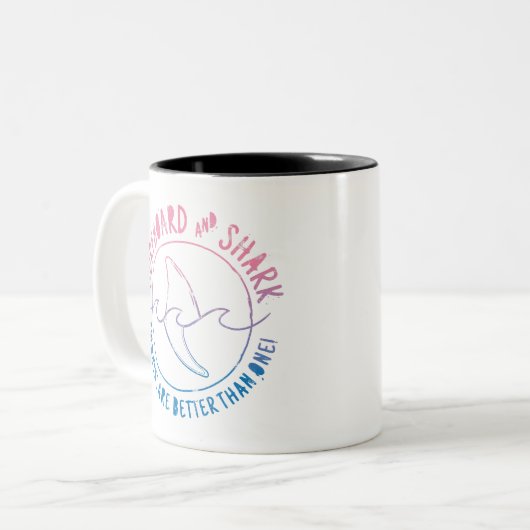 Surfbrett und Haifisch Funny Surfer Sommer Zweifarbige Tasse (Vorderseite Links)