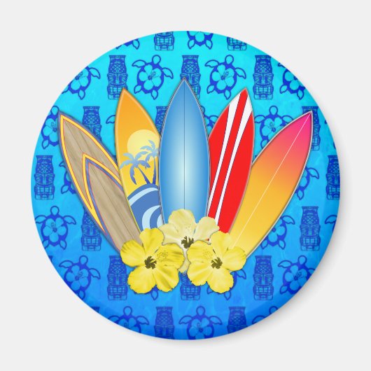 Surfbrett und Hibiskus Blume Magnet (Vorne)