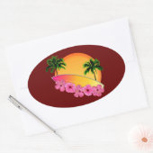 Surfbrett und Hibiskus Blume Ovaler Aufkleber (Umschlag)