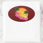 Surfbrett und Hibiskus Blume Ovaler Aufkleber (Tasche)