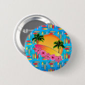 Surfbrett-und Hibiskus-Blumen Button (Vorne & Hinten)