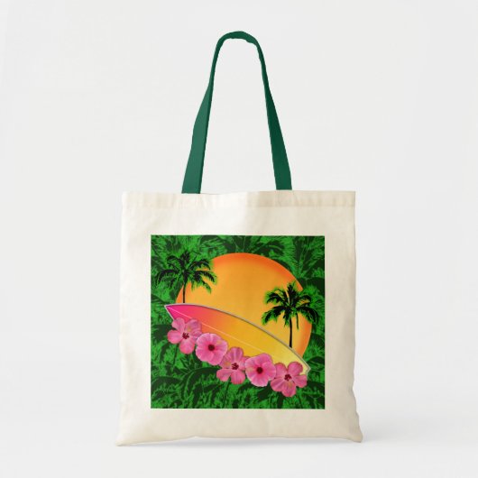 Surfbrett-und Hibiskus-Blumen Tragetasche (Vorne)