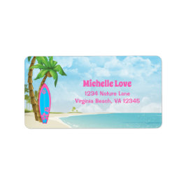 Surfbrett und Strand Tropical Surfadresse Adressaufkleber