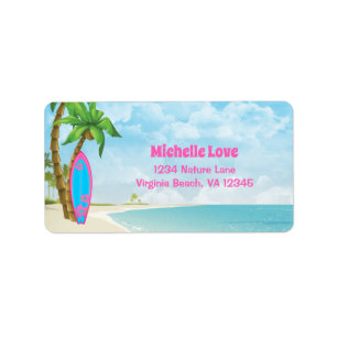 Surfbrett und Strand Tropical Surfadresse Adressaufkleber