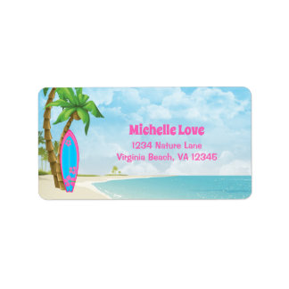 Surfbrett und Strand Tropical Surfadresse Adressaufkleber