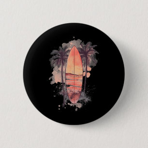 Surfbrett Wasserfarbe Surfen Strand Palmen Sur Button