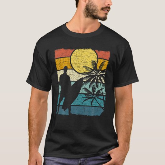 Surfbrett Wassersportsurfer Retro Tropischer Surfi T-Shirt (Vorderseite)