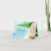 Surfbretter am Strand Wasserfarbe Sommer Luau Dankeskarte (Vorderseite)