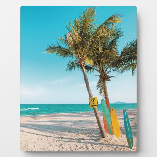 Surfbretter am Strand werfen Kissen Fotoplatte (Vorderseite)