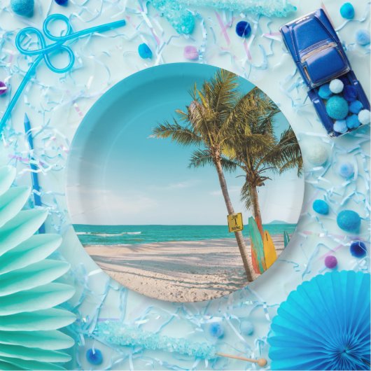 Surfbretter am Strand werfen Kissen Pappteller (Party)