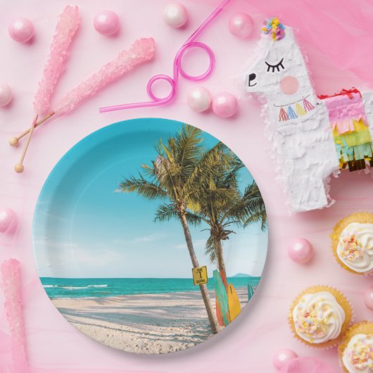 Surfbretter am Strand werfen Kissen Pappteller (Party)