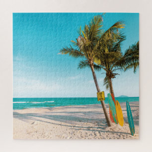 Surfbretter am Strand werfen Kissen Puzzle