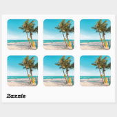 Surfbretter am Strand werfen Kissen Quadratischer Aufkleber (Blatt)