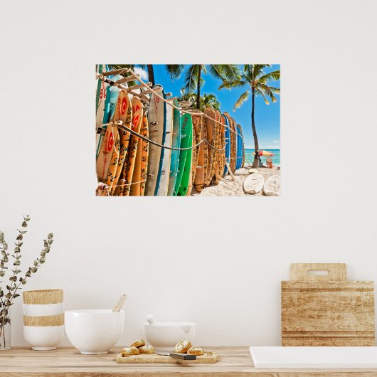 Surfbretter am Waikiki Beach, Hawaii Poster (Küche)