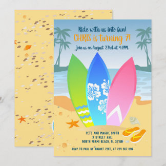Surfbretter auf dem Kindergeburtstag Beach Party Einladung
