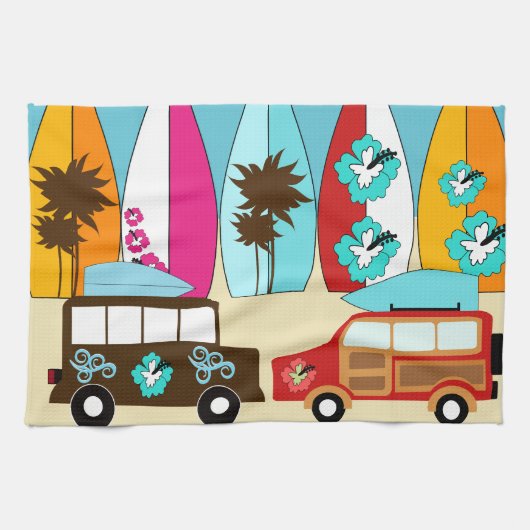 Surfbretter Beach Bum Surfing Hippie Vans Geschirrtuch (Horizontal)