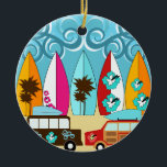 Surfbretter Beach Bum Surfing Hippie Vans Keramikornament<br><div class="desc">Surfbretter Beach Bum Surfing Hippie Vans 

 "surfing" "surf" "surfboards" "beach bum" "ocean" "hippie vans" "palm" "tropical" "waves" "hawaii" "hawaiian" "surf boards" "water sports"</div>