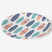 Surfbretter für Surfbretter am rosa Retro-Strand P Pappteller (Schrägansicht)