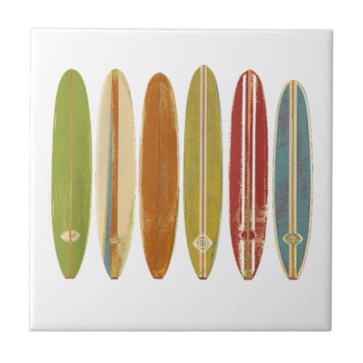 Surfbretter mit Longboard Vintag im Retro-Stil Fliese (Vorderseite)