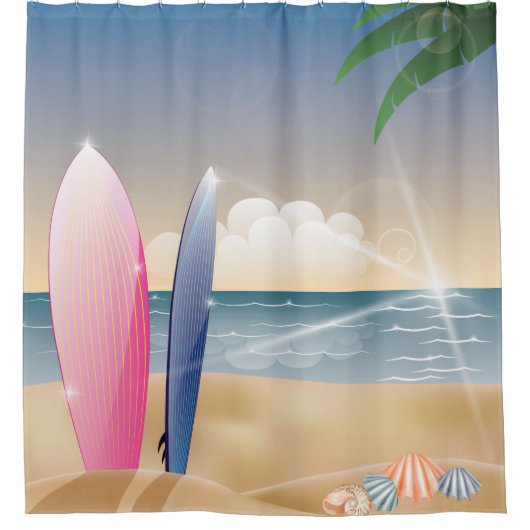 Surfbretter Ocean Beach Deco Duschvorhang (Vorderseite)