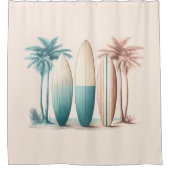 Surfbretter Palmen Retro-Gelb Duschvorhang (Vorderseite)