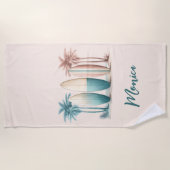 Surfbretter Palmen Rettro-Gelb Strandtuch (Vorderseite)