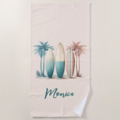 Surfbretter Palmen Rettro-Gelb Strandtuch (Vorderseite)