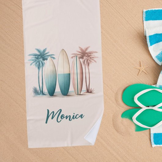 Surfbretter Palmen Rettro-Gelb Strandtuch